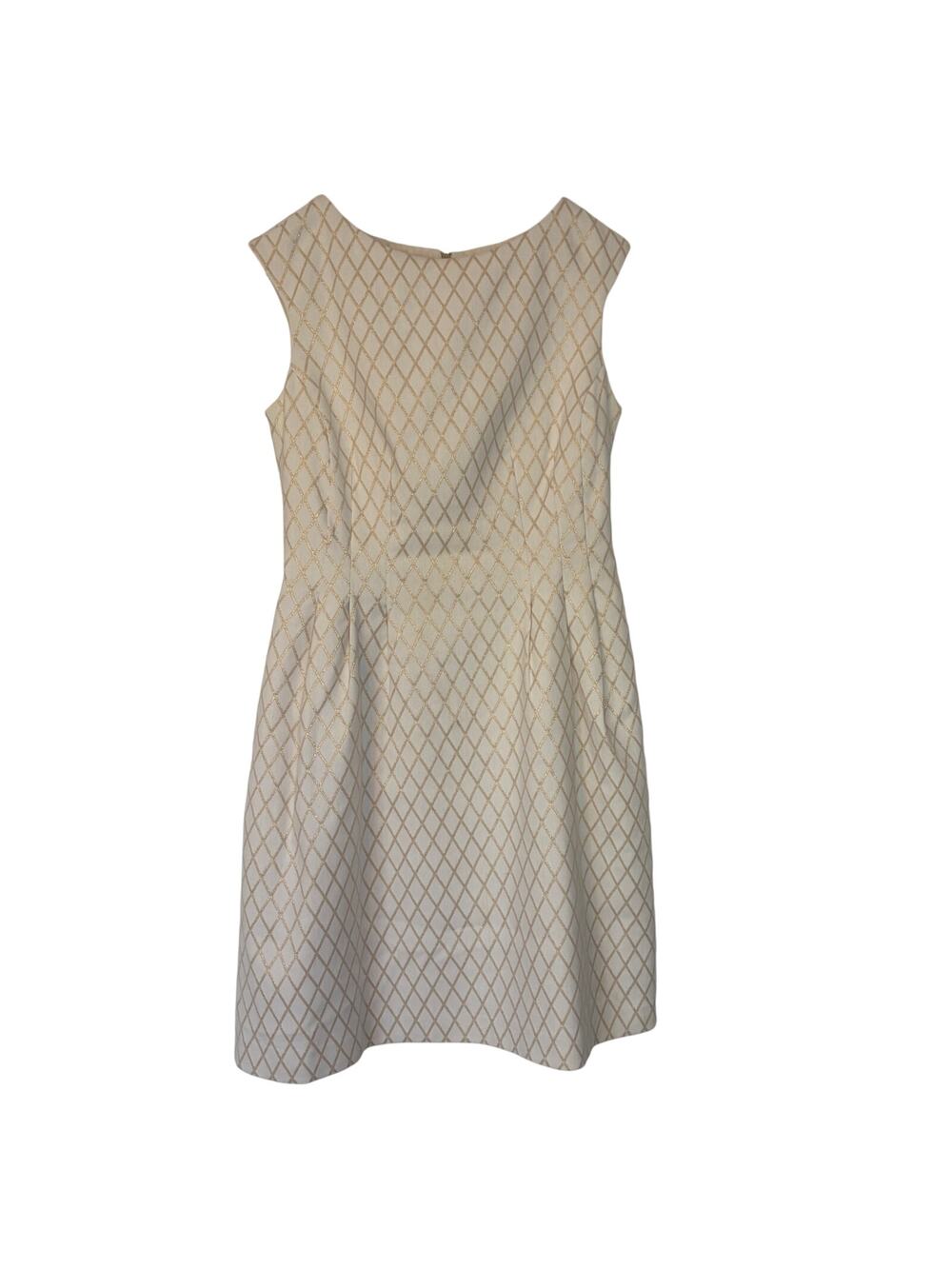 Vince Camuto cream gold metallic fit flare dress. Knee length. Size 6. Holiday
